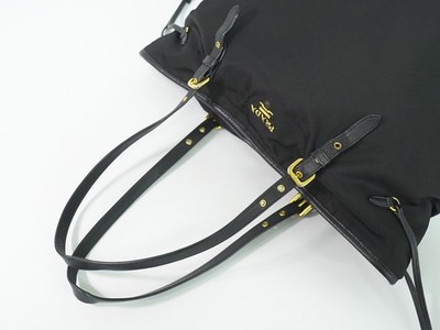 PRADA Nylon Shoulder Tote Bag Black Gold | eBay