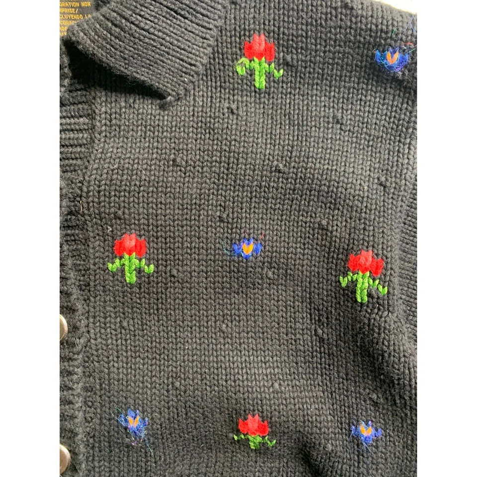 Cárdigan Suéter Lizsport Negro Bordado Floral Botón De Colección Cottage para Mujer S Foto 3 de 4