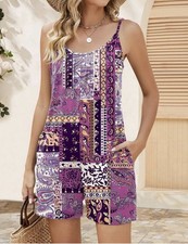 Women  s Summer Casual Sleeveless Romper   Adjustable Straps   Pockets Size MED