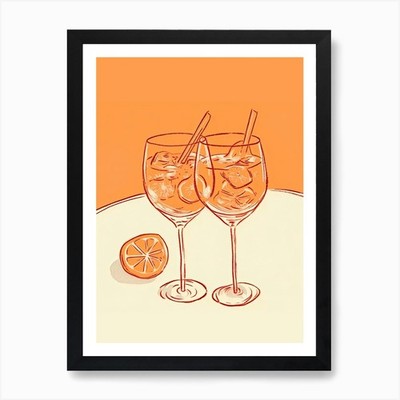 Cocktail Aperol Zeichnung Kunstdruck gerahmt Wandbild Poster Leinwanddruck Bild