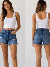 Free People We The Free Button Fly Distressed Denim Cutoff Shorts 23