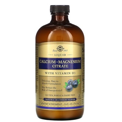 Solgar Liquid Calcium Magnesium Citrate With Vitamin D3 Blueberry EXP 04/28