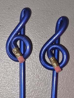2 Vintage Wooden Bent Shape Pencils- HTF Blue Musical Shape Old Stock 80s/90s 