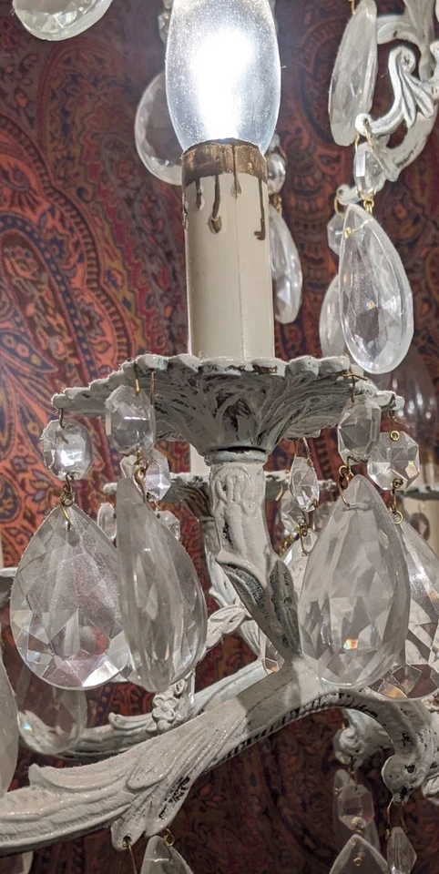 Chandelier Vintage Brass Painted White - Image 3 of 4