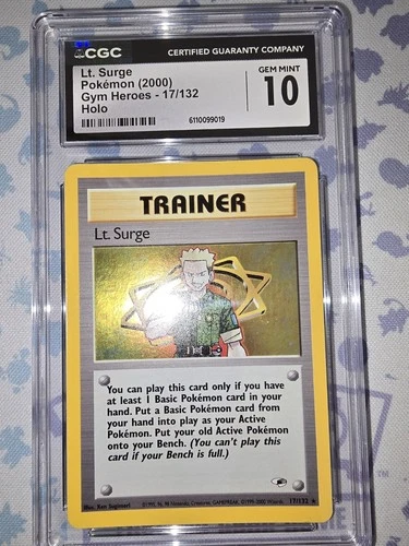 Pokemon Card Lt. Surge Holo Gym Heroes 17/132 CGC 10 Gem Mint WOTC Vintage