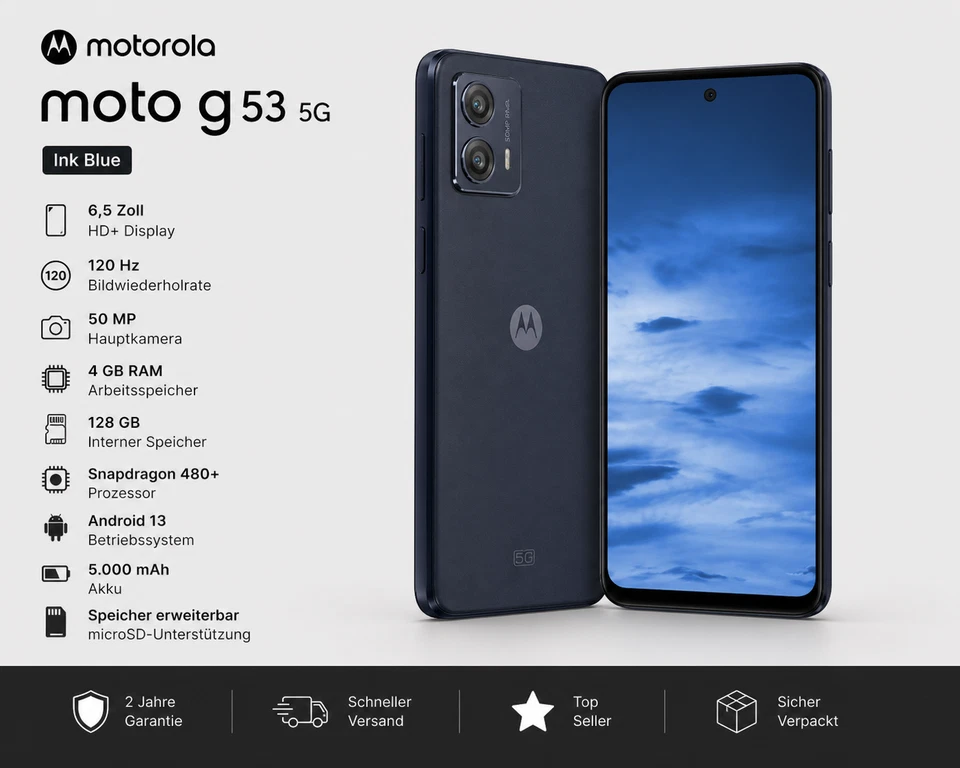 Motorola Moto G53 Ink Blue 6,5 Zoll HD 120 Hz 50 MP 4 GB RAM 128 GB - Bild 1 von 1