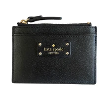NWOT KATE SPADE Grove Street Adi Black Leather Essential Card Holder Zip Wallet