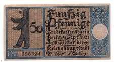 1921 Germany Berlin Notgeld 50 Pfennig Note (3378)