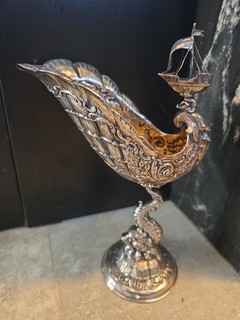 Magnificent shell cup Hanau silver 800 J.D. Schleissner & sons historicism around 1890
