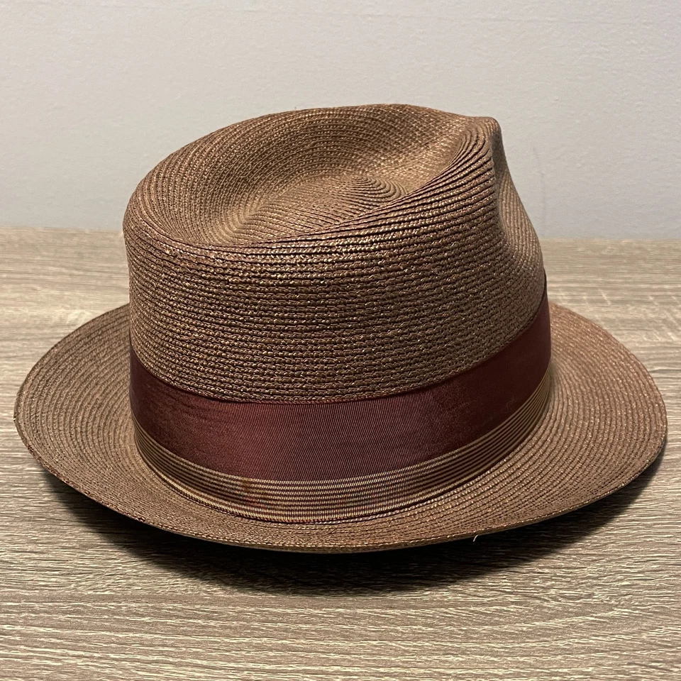 Sombrero de Colección Años 50 Knox New York Fedora Para Hombre Talla 7 Milán Paja Marrón Cinta Foto 2 de 4
