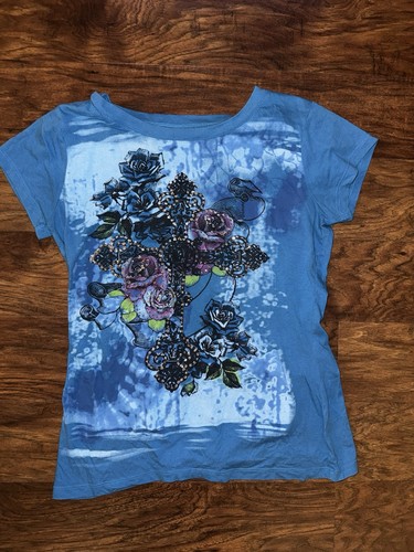 Vintage Y2K Grunge T-Shirt Damen Large Cross Wings Grunge Punk
