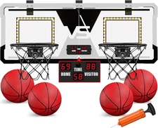 2 Player Basketball Game, Dual Shot over the Door Mini Basketball Hoop Indoor wi