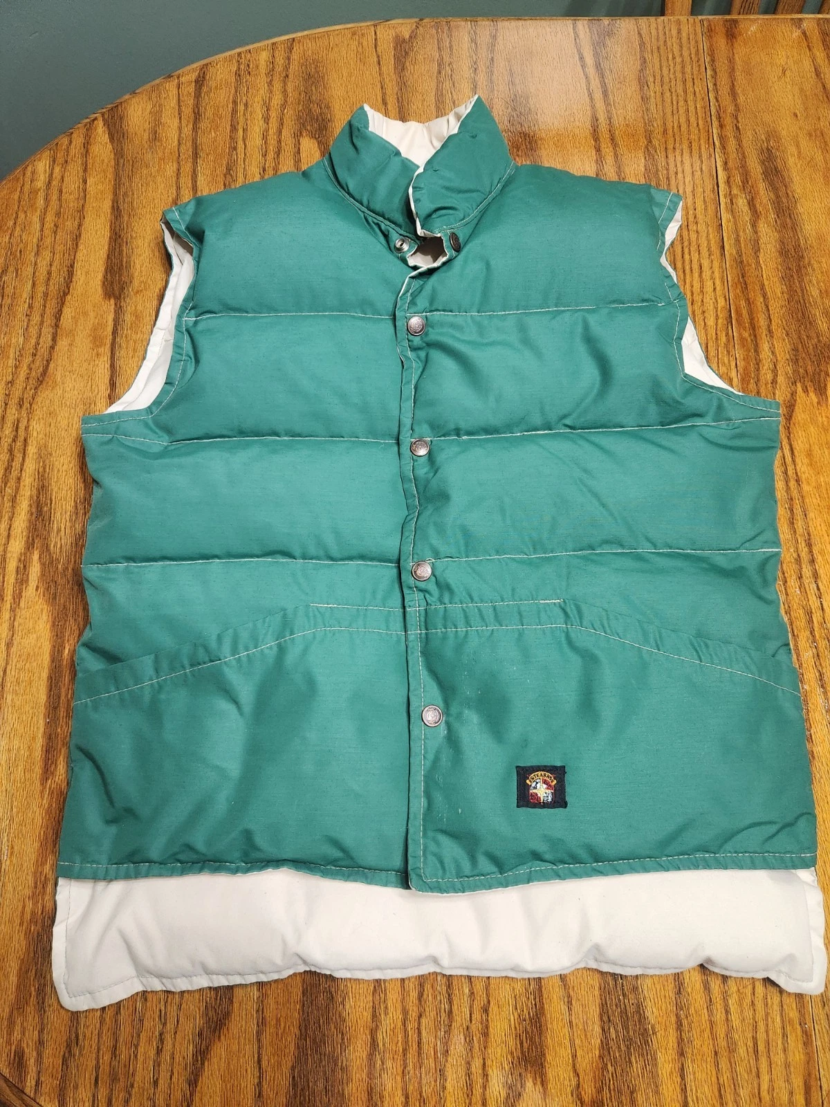 Vintage, Stearns Puffer Vest, Mens Medium, Goose Down, Green/Tan Reversible