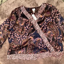 Dressbarn Pink Multicolor Paisley Animal Print Knit 3X V-Neck Tunic Blouse