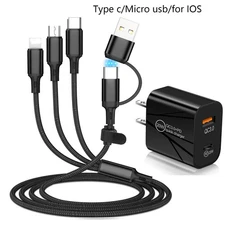Multi Charging Cable 3 in 1 Multiple USB Fast Charger For iPhone Type C Micro