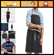 Professional Chef Apron with Pockets, Adjustable Bib Strap for Cooking Grillin