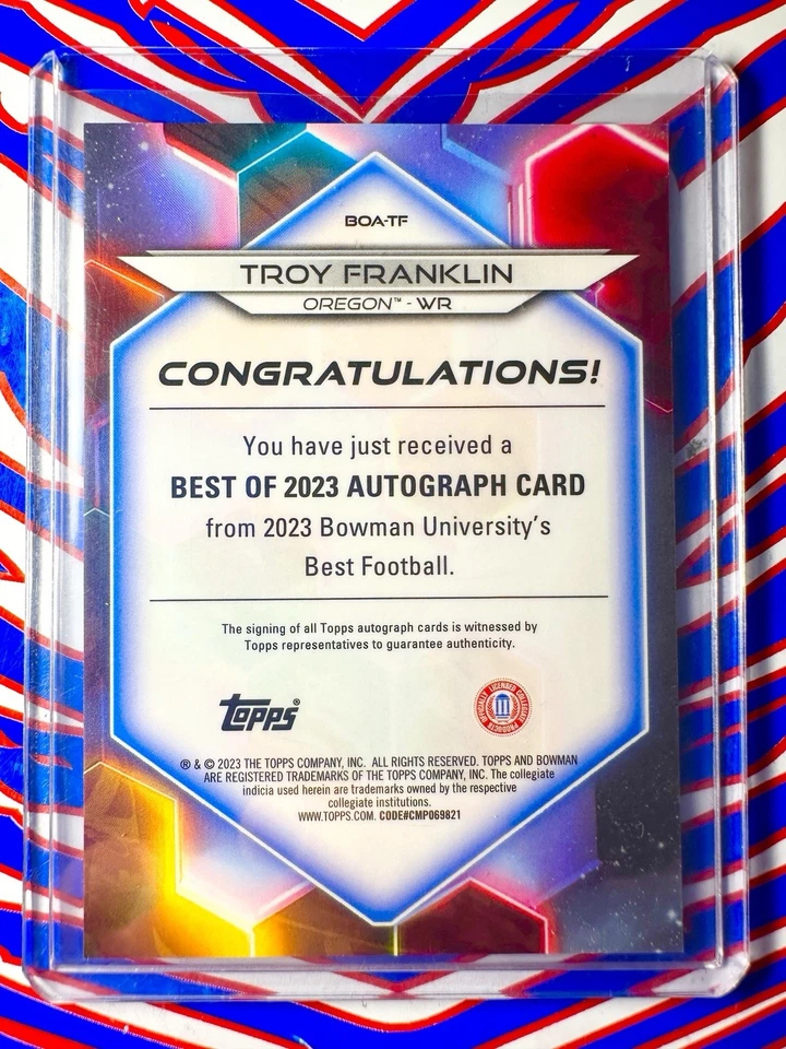 2023 Bowman U Best Troy Franklin Gold Geometric Auto /50 #BOA-TF Oregon Broncos - Image 2 of 2