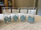 Set Of 4 Vintage Federal Glass Co. MCM Aqua & White Swirl Glasses