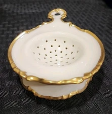 Lenox Belleek Porcelain Tea Strainer Gold And White