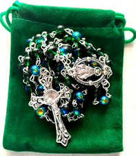 MAY BIRTHSTONE    Emerald    ITALIAN GLASS ROSARY    6mm Beads   Aurora Borealis