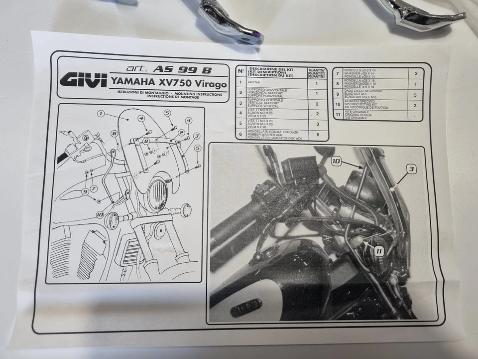 SUPPORTS DE PARE-BRISE GIVI POUR YAMAHA XV750 VIRAGO == AS99B - Photo 2/2