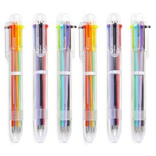 6-in-1 Multicolor Ballpoint Pens 0.5mm Retractable Office Supplies 12 Pack