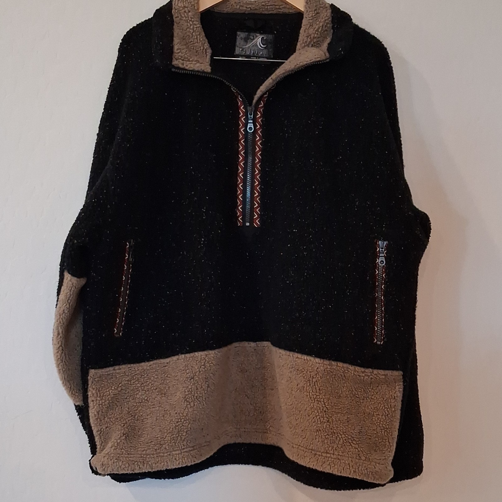 Tsunami Patterned Trim Zip Pullover Jacket Black … - image 3