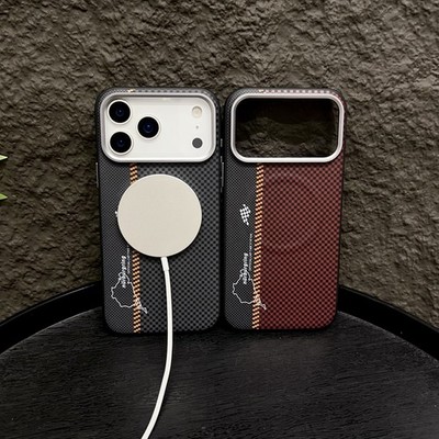 For iPhone 17 Pro Max Hybrid Armor Leather Magnetic Wireless Charging Cover Case
