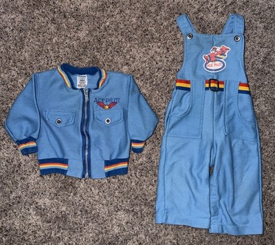 Vintage 1980 Kmart Togs Carter s Blue Overalls/Jacket - Ace Pilot Size 12 months