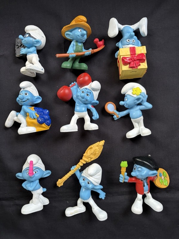 Smurf Figures By Peyo 2011 McDonald's Toys Lot Of 9 Grouchy Vanity Hefty Brainy