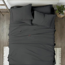 King Sheet Set - 100 Cotton Sateen, Deep Pocket, Dark Grey, 6-Piece