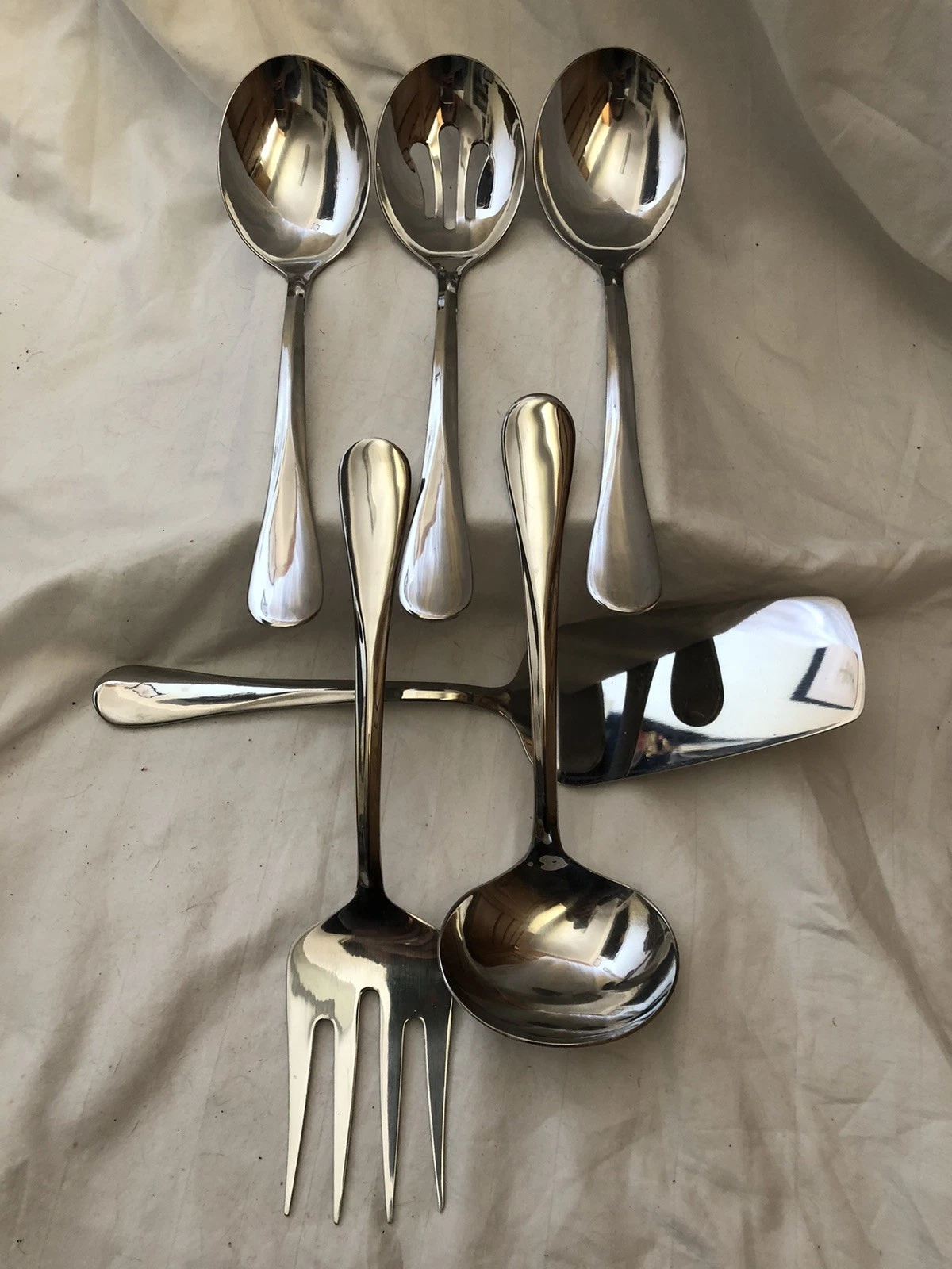 6 Piece Serving Set CAMBRIDGE Stainless Flatware CORDELIA Spoons Ladle Fork Cake