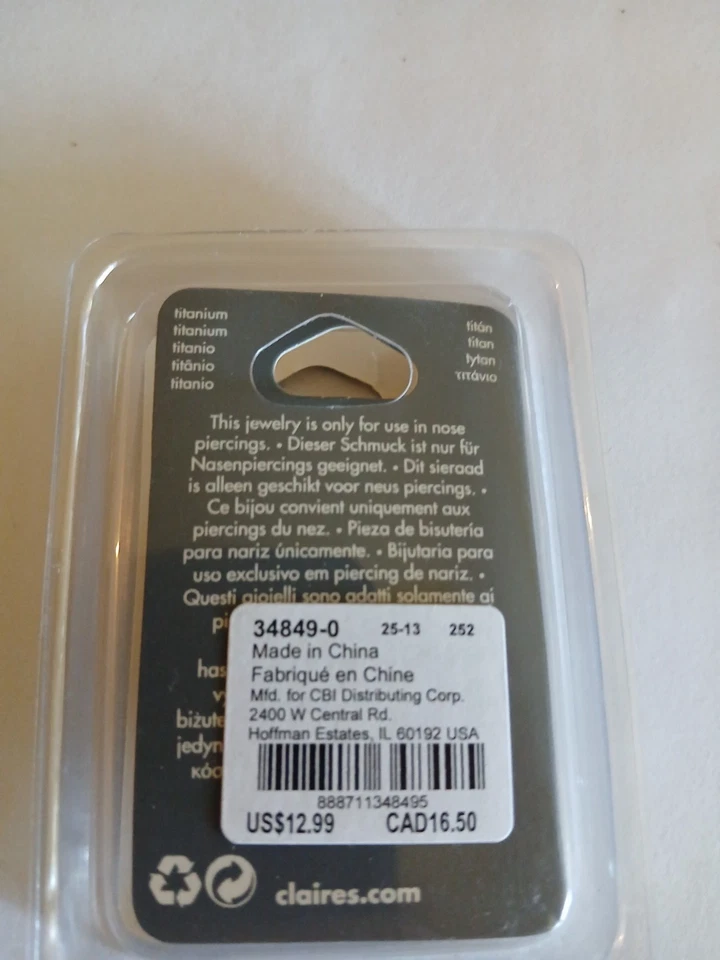 Claire's Closeout Nose Piercing Jewelry Titanium Surgical Steel 20g/0.8mm NWT - Image 2 of 2