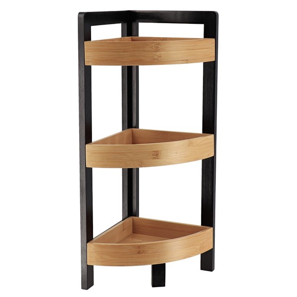Eckregal Badezimmerregal Standregal 3 Ablagen Bambus Schwarz Braun 23X23X61 Cm-image