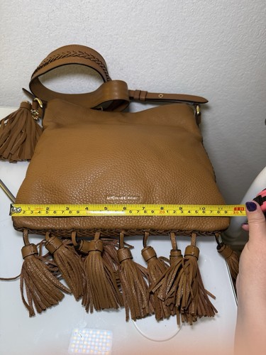 Michael Kors Camel Brown Tasseled Crossbody Purse Braid Strap Design Western - Picture 12 of 17