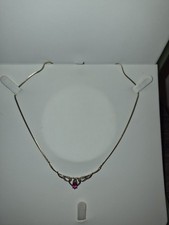 Rare 9ct Gold Necklace With Pink Ruby And Diamonds