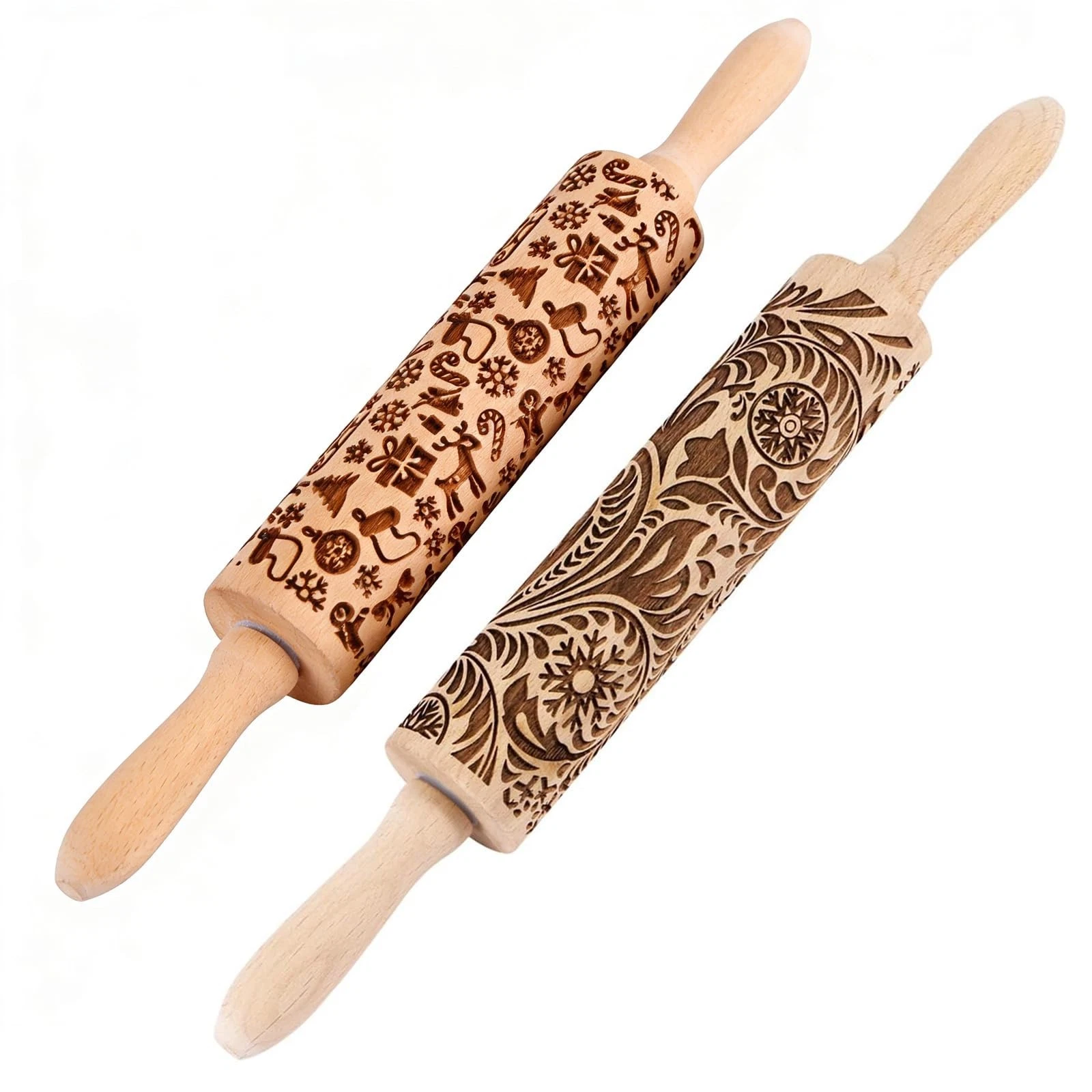 Embossed Wooden Rolling Pin for Baking & Crafts - Lightweight, Easy to Clean, De