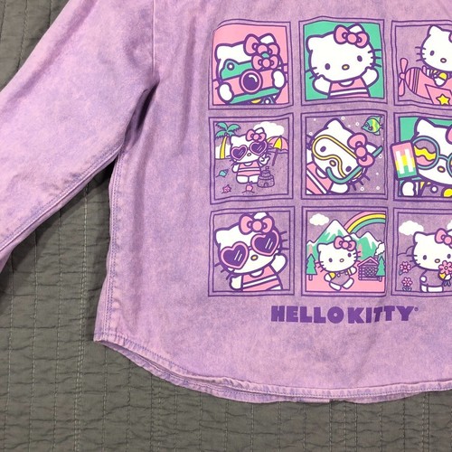 Hello Kitty Shirt Youth Girl Small Purple Denim Graphic Shacket Jacket Sanrio - Picture 19 of 24