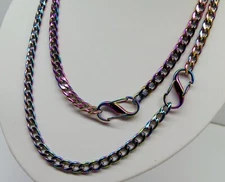 Stainless Steel Curb Chain Necklace or Bracelet Set Rainbow Finish ~ 7mm x 10 mm