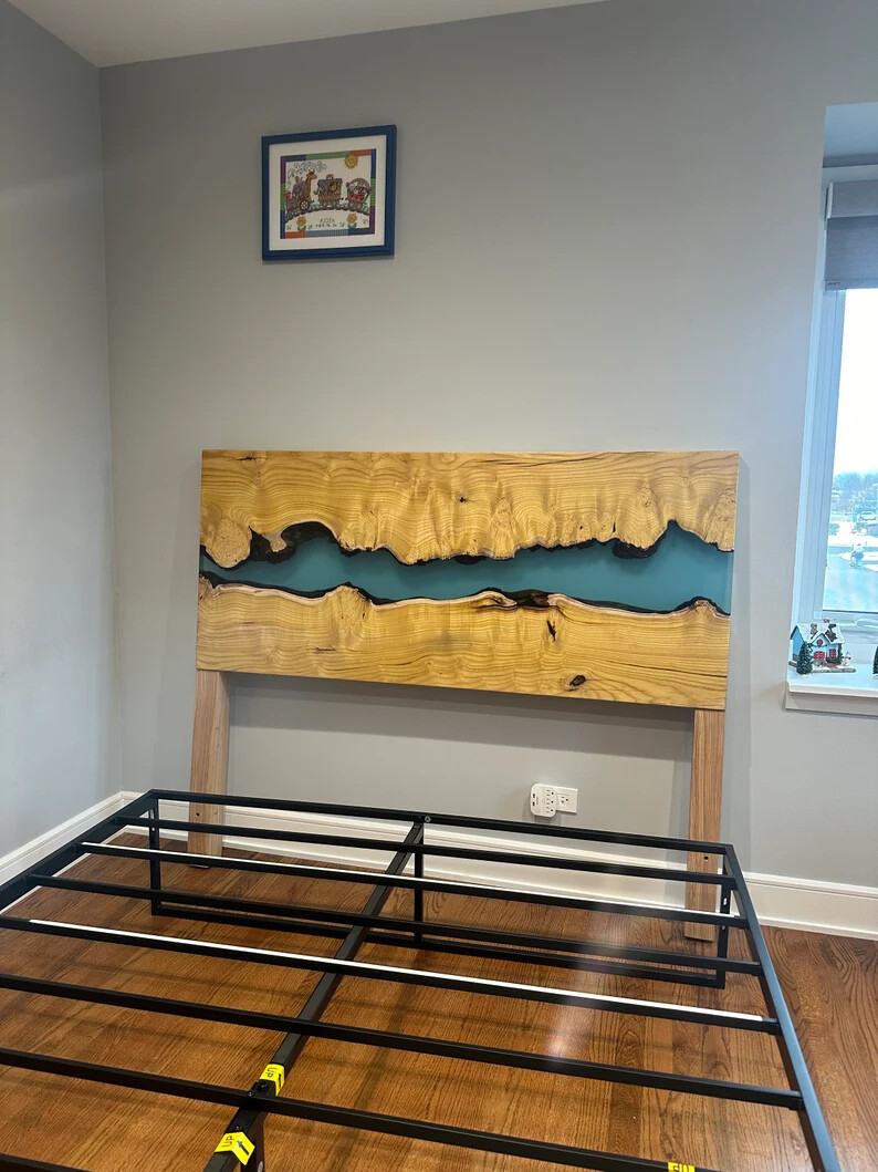 Wooden Headboard King Queen Bed, Epoxy Headboard for Bed, Home Decor Furniture-image