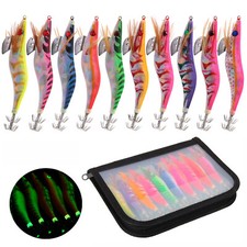 Set of 10 Squid Jigs Luminous Saltwater Lures Squid Bait Jig Hook 2.5# 3.0# 3.5#