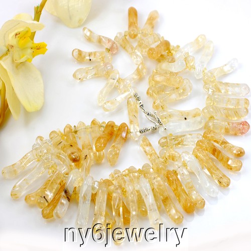 Women Jewelry Golden Quartz Heavy Silver Clasp Large Statement Necklace 19.5'' - Picture 3 of 4
