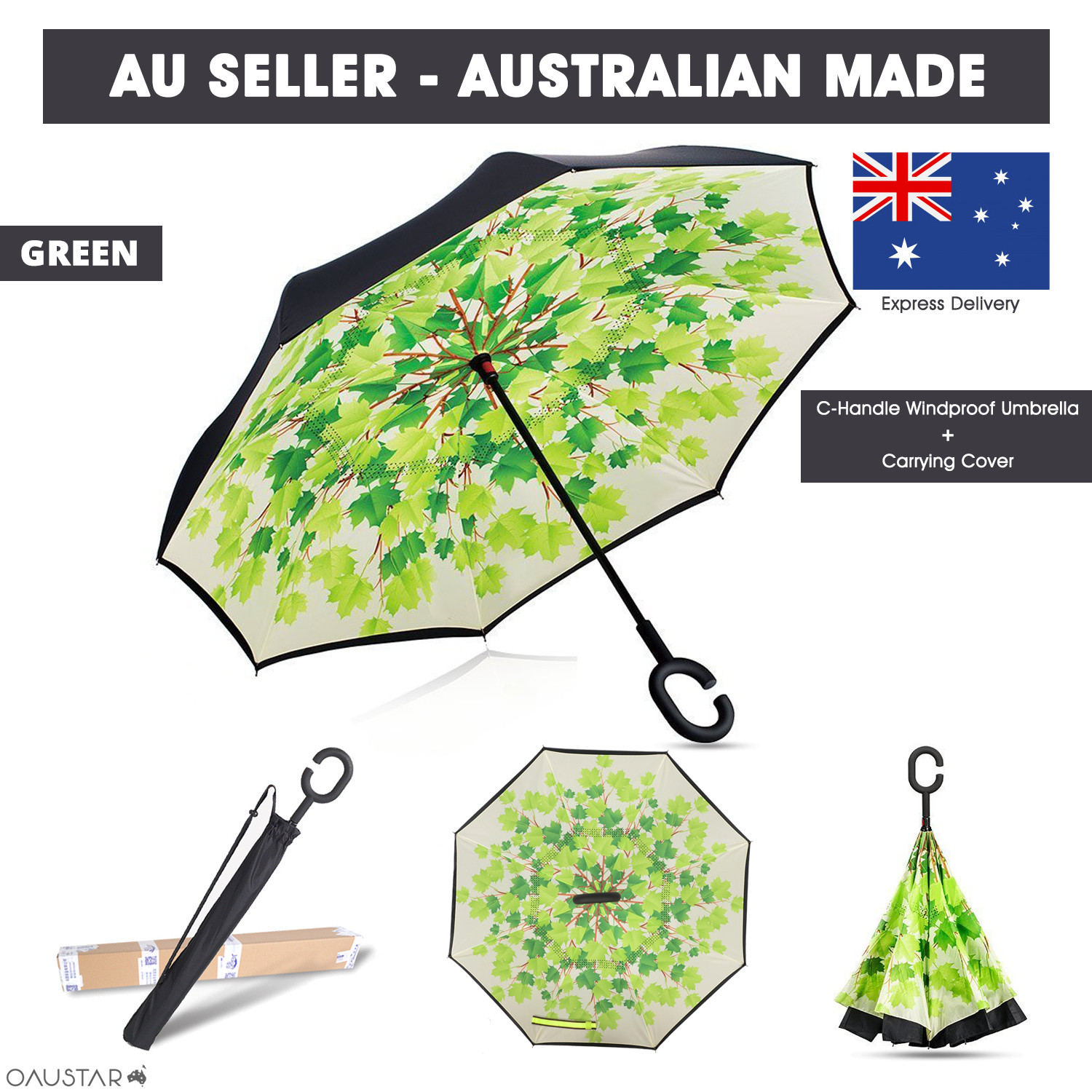 Umbrella -Upside Down-Windproof-Inverted Reverse,C-Handle Folding-with Carry Bag