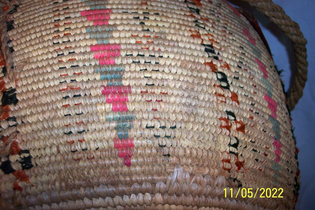 LARGE VINTAGE ANTIQUE HAND WOVEN INDIAN BASKET 16 