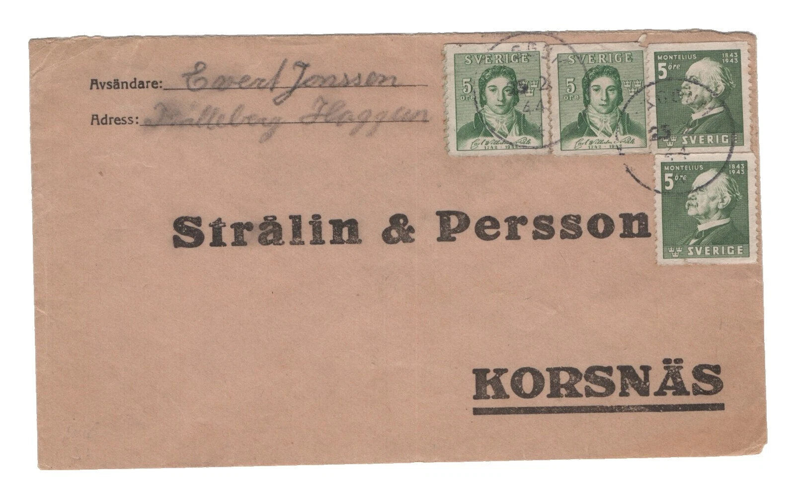 Used Cover Swedish Stamps