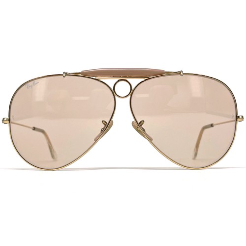 NOS vintage RAY-BAN "SHOOTER" CHANGEABLE sunglasses - USA 1980's - Gold / Brown - 第 1/9 張圖片