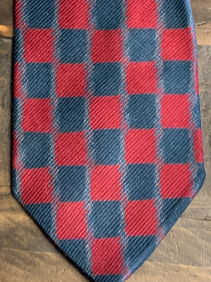 Corbata a cuadros Giorgio Armani Cravatte para hombre roja y verde azulado 100 % seda  Foto 3 de 4