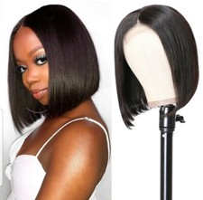 10inch Natural black Brazilian human hair 4 4 closure short bob wig.150 density