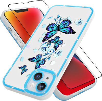 NEW  OOK Blue Butterfly Flower iPhone 14 Soft TPU Case Bumper SOhockproof   NIP 