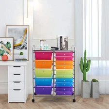 NNECW 15 Drawer Rolling Storage Cart with Wheels for Home Office Multi-color